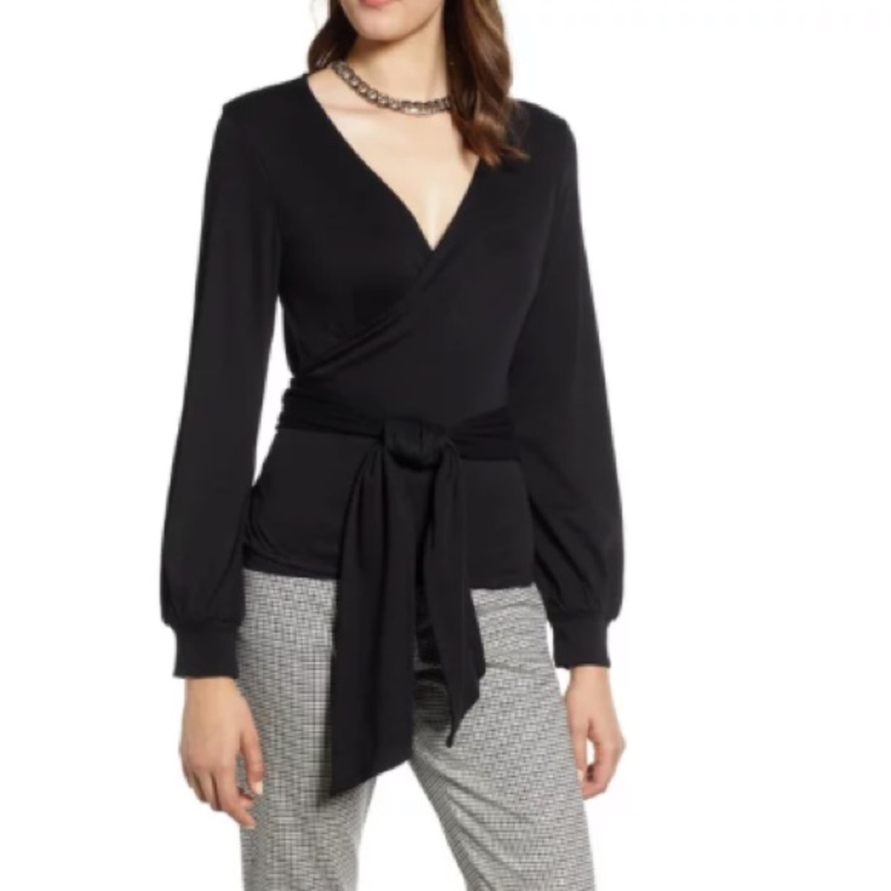 Halogen (Nordstrom) Tie-Front Faux Wrap Top XS